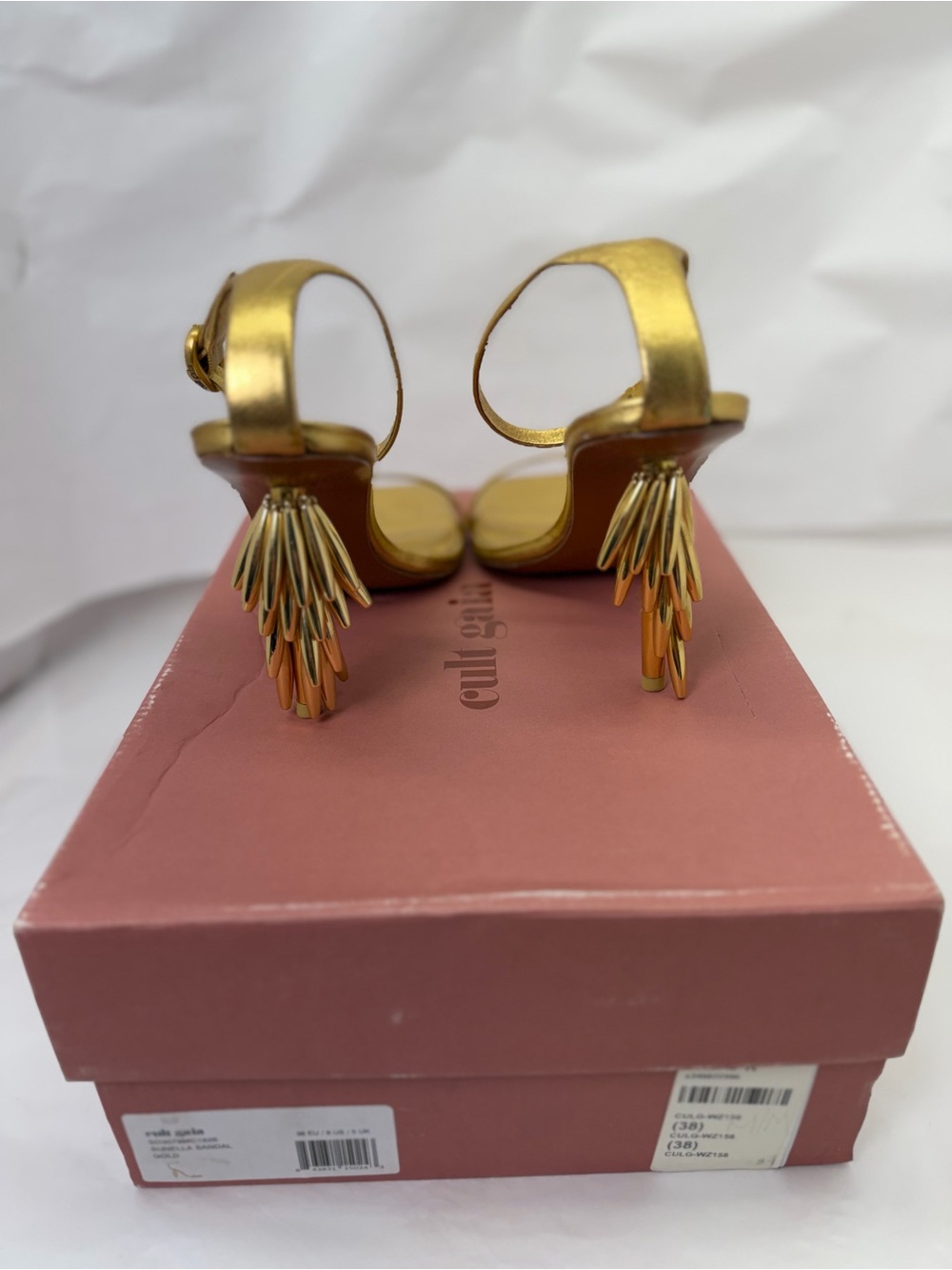 Cult Gaia Sunella Sandal in Gold metallic ankle strap high heel avant garde - Picture 7 of 8